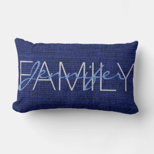 Coussin Rectangle Monogramme Royal bleu Rustique Burlap