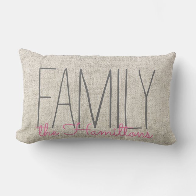 Coussin Rectangle Monogramme Rustique Chic Famille EN BEIGE ROSE (Recto)