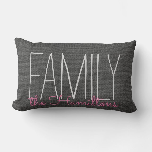 Coussin Rectangle Monogramme Rustique Chic Family EN GRIS SOMBRE ET  (Recto)