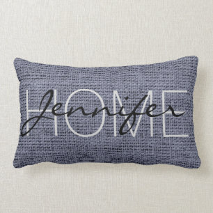 Coussin Rectangle Monogramme rustique de toile de jute gris-foncé