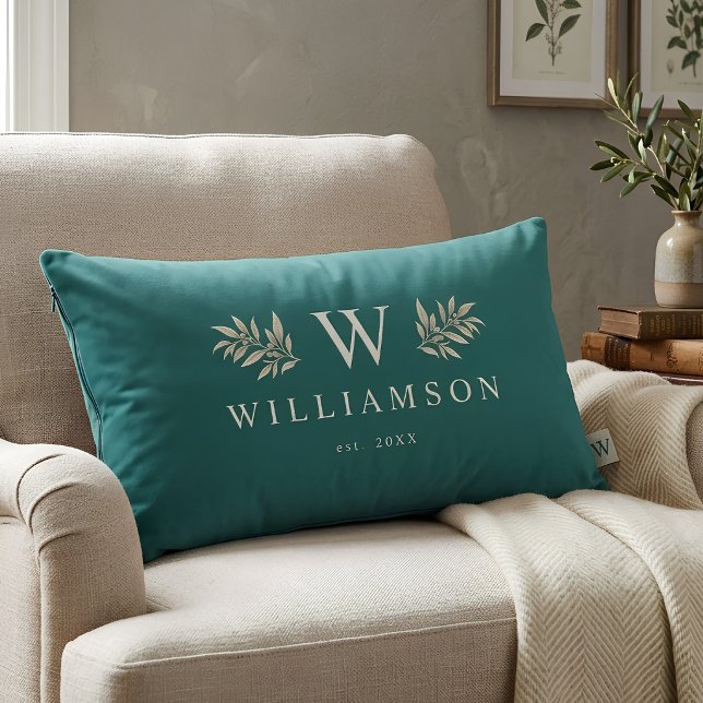 Coussin Rectangle Monogramme rustique élégant Nom de famille personn (Créateur téléchargé)