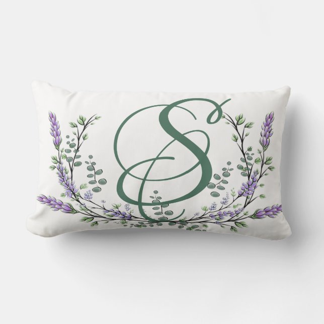 Coussin Rectangle Monogramme S Lavande Eucalyptus (Recto)
