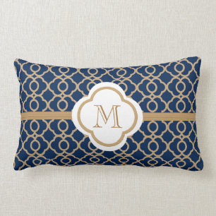 Coussin Rectangle Monogramme Sapphire Bleu et Or Marocain