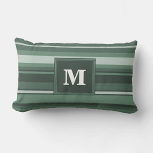 Coussin Rectangle Monogramme sauge bandes vertes