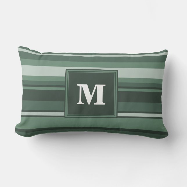 Coussin Rectangle Monogramme sauge bandes vertes (Recto)
