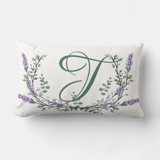 Coussin Rectangle Monogramme T Lavande Eucalyptus (Recto)