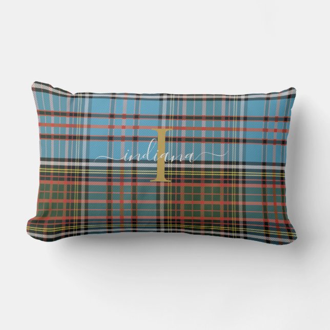 Coussin Rectangle Monogramme Tartan Plaid Clan Anderson Rustique (Recto)