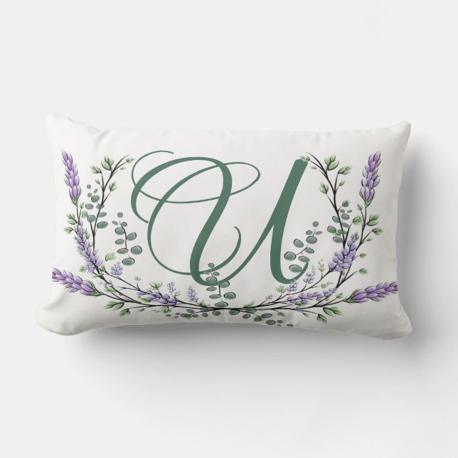 Coussin Rectangle Monogramme U Lavender Eucalyptus (Recto)