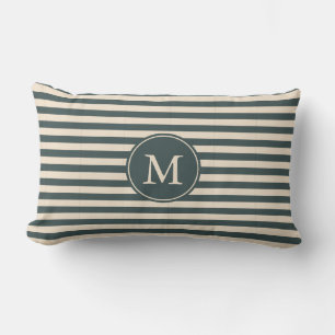 Coussin Rectangle Monogramme vert foncé blanc cassé Motif