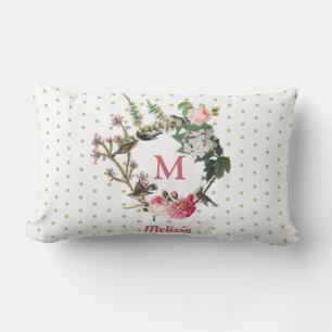 Coussin Rectangle Monogramme Vintage Floral et Pois de couronne d'oi