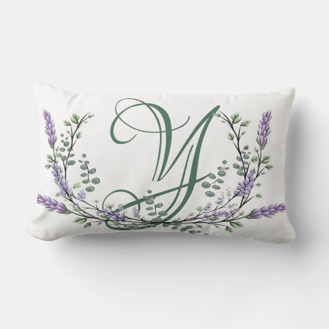 Coussin Rectangle Monogramme Y Lavender Eucalyptus (Recto)