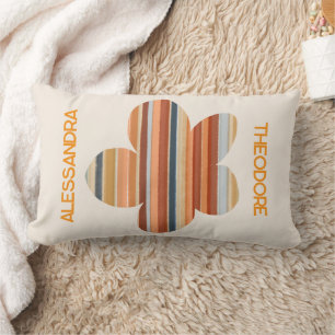 Coussin Rectangle Monographie florale bande rétro les années 70 crèm