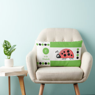 Coussin Rectangle Monographie pour enfants de coccinelle verte et bl