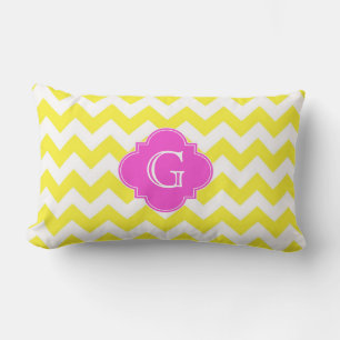 Coussin Rectangle Monoram en Quatrefoil rose chaud de Chevron jaune