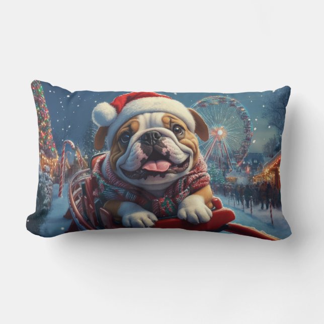Coussin Rectangle Montagnes Russes Bulldog Noël (Recto)