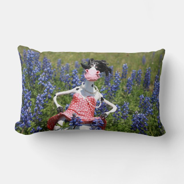 Coussin Rectangle Mootilda que la vache erre dans les bluebonnets. (Recto)