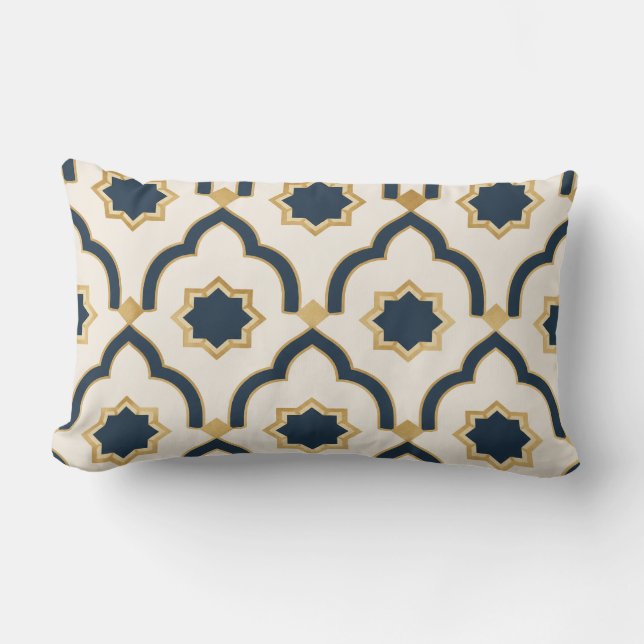 Coussin Rectangle Moroccan mug, navy blue gold, geometric pattern, i (Recto)