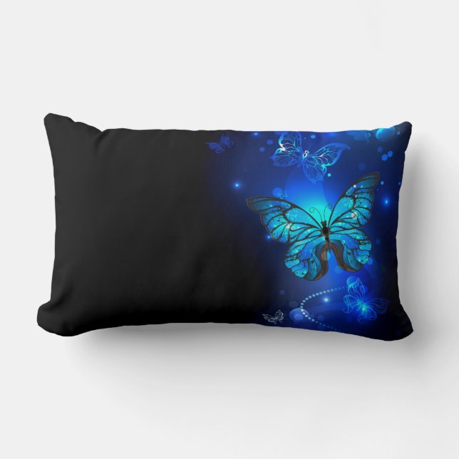 Coussin Rectangle Morpho Butterfly in the Dark Background (Recto)