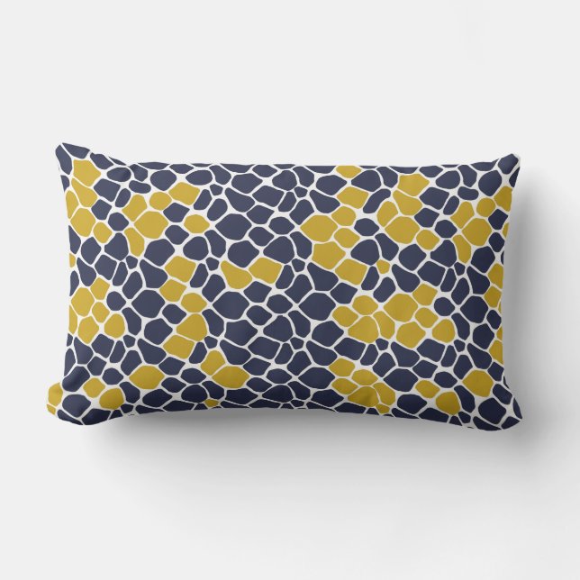 Coussin Rectangle mosaïque Abstraite, bleu marine, jaune moutarde, b (Recto)