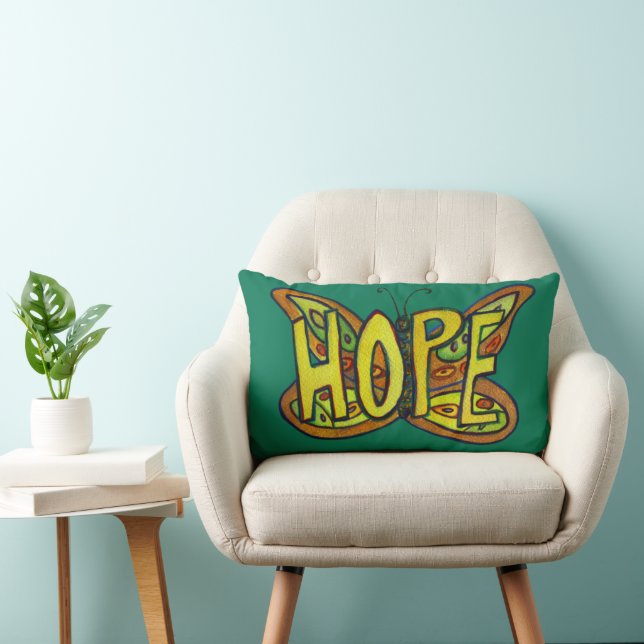 Coussin Rectangle Mot d'espoir Art Vert Papillon Accent Jeu d'oreill (Chaise)