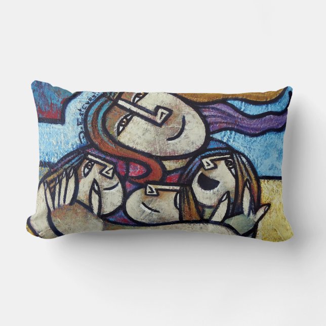 Coussin Rectangle Mothers Hug - Contemporary Cubist Lumbar Pillow (Recto)