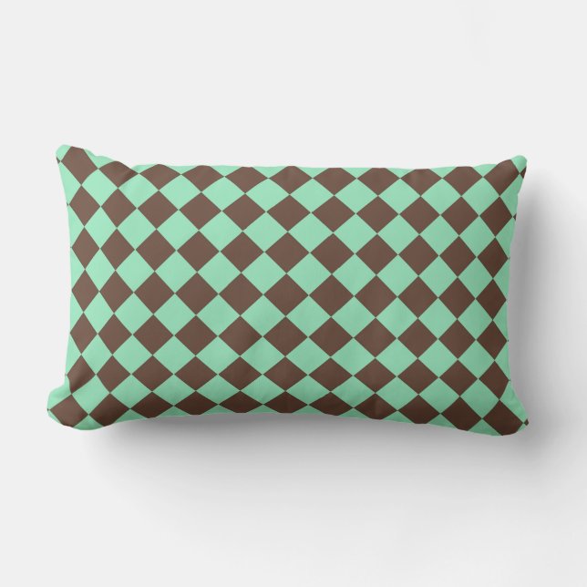 Coussin Rectangle Motif à carreaux diamant vert marron (Recto)