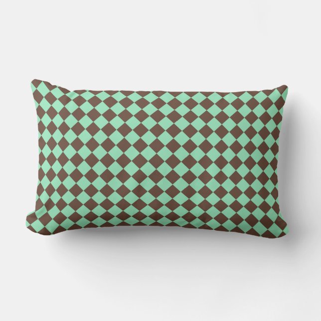 Coussin Rectangle Motif à carreaux diamant vert marron (Recto)