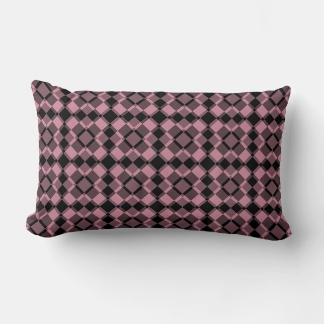 Coussin Rectangle Motif à carreaux et argyle rose et noir (Recto)