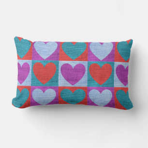 Coussin Rectangle Motif à coeur à carreaux violet, vert et rouge