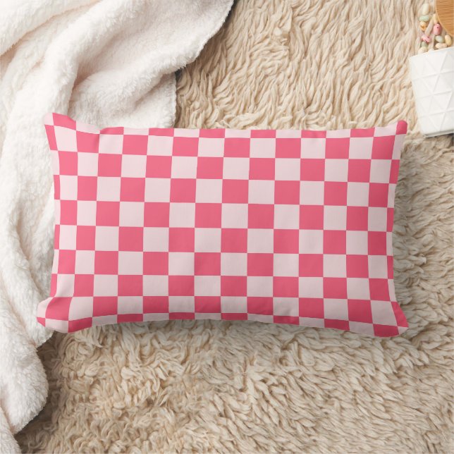 Coussin Rectangle Motif à damier sorbet flamant rose (Couverture)