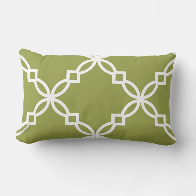 Coussin Rectangle Motif à quatre feuilles vert avocat et blanc large (Recto)