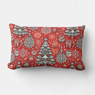 Coussin Rectangle Motif à thème de Noël avec des arbres, des flocons