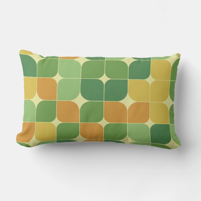 Coussin Rectangle Motif Abstrait de la Mi-Siècle Vert Orange   (Recto)