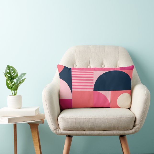 Coussin Rectangle Motif Abstrait Géométrique Vibrant avec Rose et Nu (Chaise)