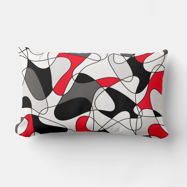 Coussin Rectangle Motif Abstrait - rouge, noir et blanc. (Recto)