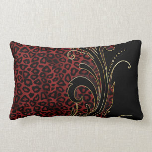 Coussin Rectangle Motif animal de léopard rouge foncé riche exotique