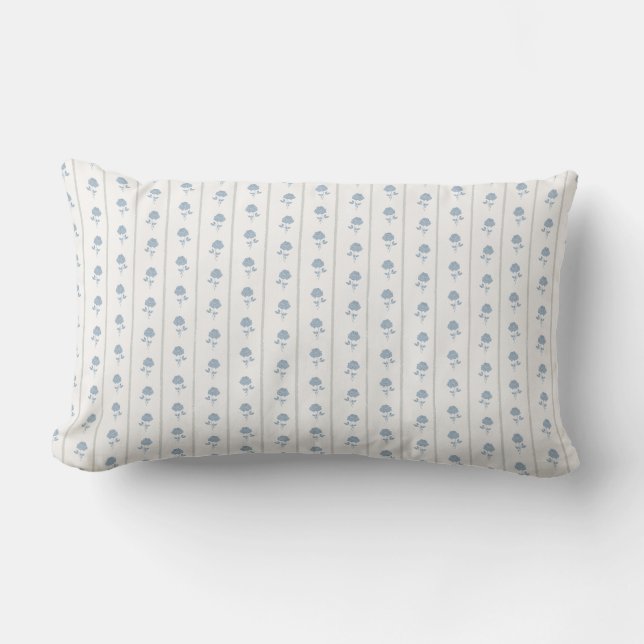 Coussin Rectangle Motif aquarelle à rayures de sauge et rose bleue (Recto)