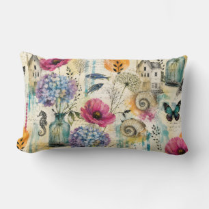 Coussin Rectangle Motif aquarelle botanique côtier coloré