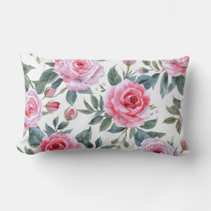 Coussin Rectangle Motif aquarelle cottagecore floral rose rose