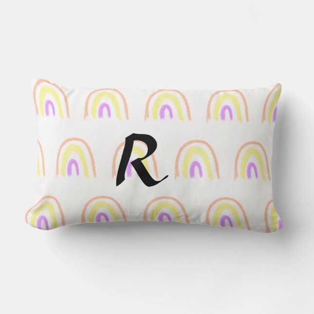 Coussin Rectangle Motif arc-en-ciel simple aquarelle ajouter monogra (Recto)