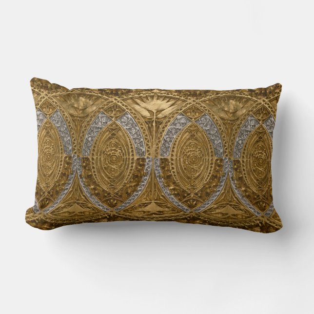 Coussin Rectangle Motif Art Déco Argent Et Or (Recto)