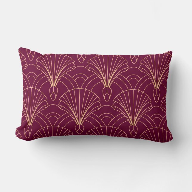 Coussin Rectangle Motif Art Déco avec éventails géométriques dorés (Recto)