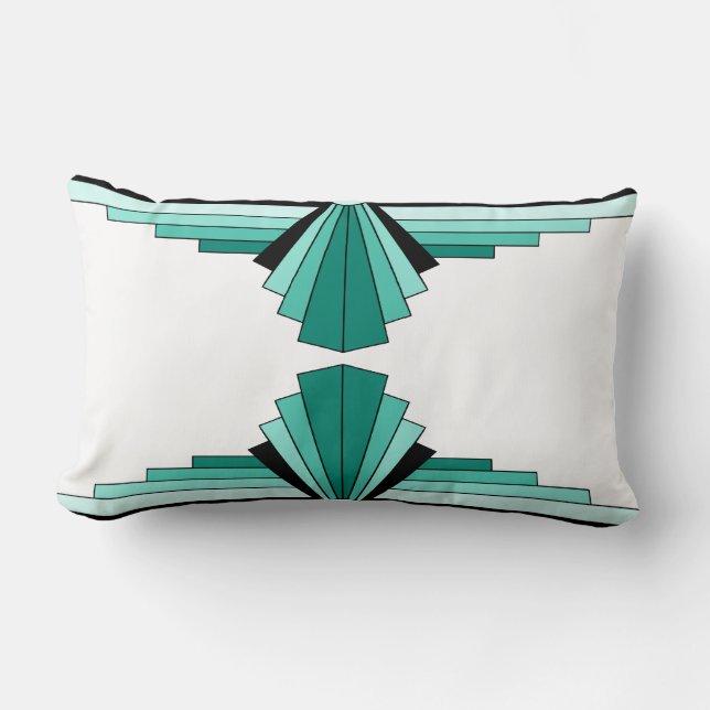 Coussin Rectangle Motif Art déco en vert et noir Lumbar Cushio (Recto)