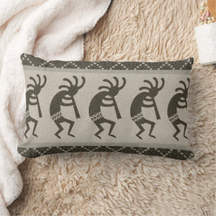 Coussin Rectangle Motif Aztèque Gris Et Noir Sud-Ouest Kokopelli Azt