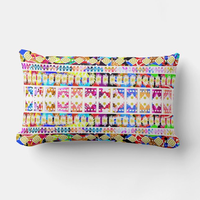 Coussin Rectangle Motif aztèque tribal coloré (Recto)