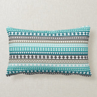 Coussin Rectangle Motif aztèque tribal turquoise et gris