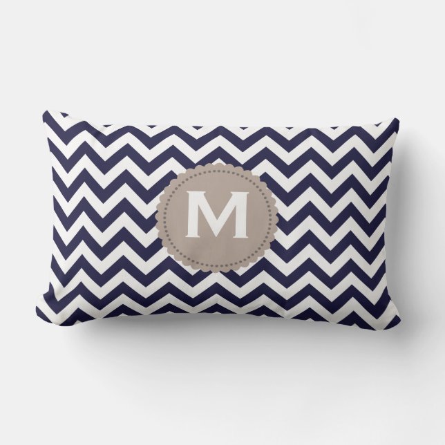 Coussin Rectangle Motif blanc de Chevron de monogramme de bleu (Recto)