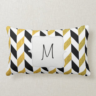 Coussin Rectangle Motif blanc, noir et d'or de Chevron