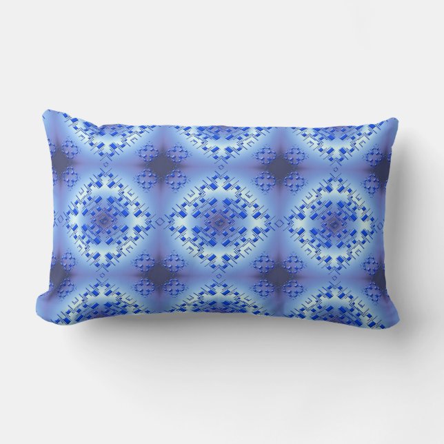 Coussin Rectangle Motif bleu géométrique ethnique abstrait (Recto)