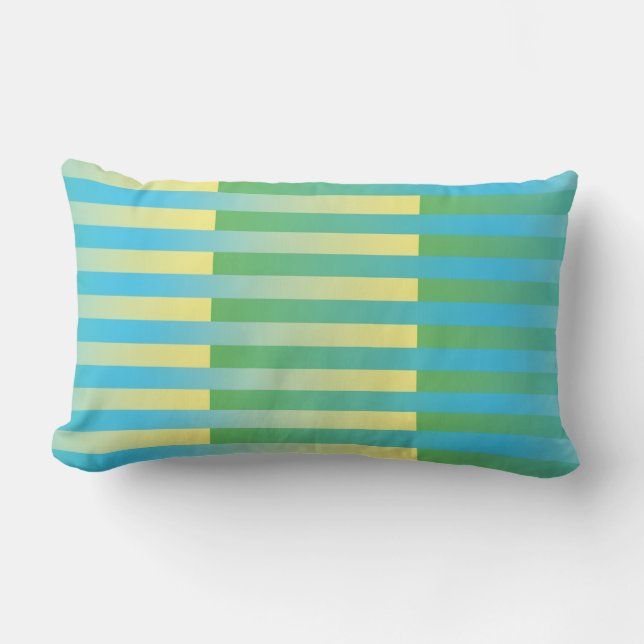 Coussin Rectangle Motif bleu jaune vert rayé (Recto)